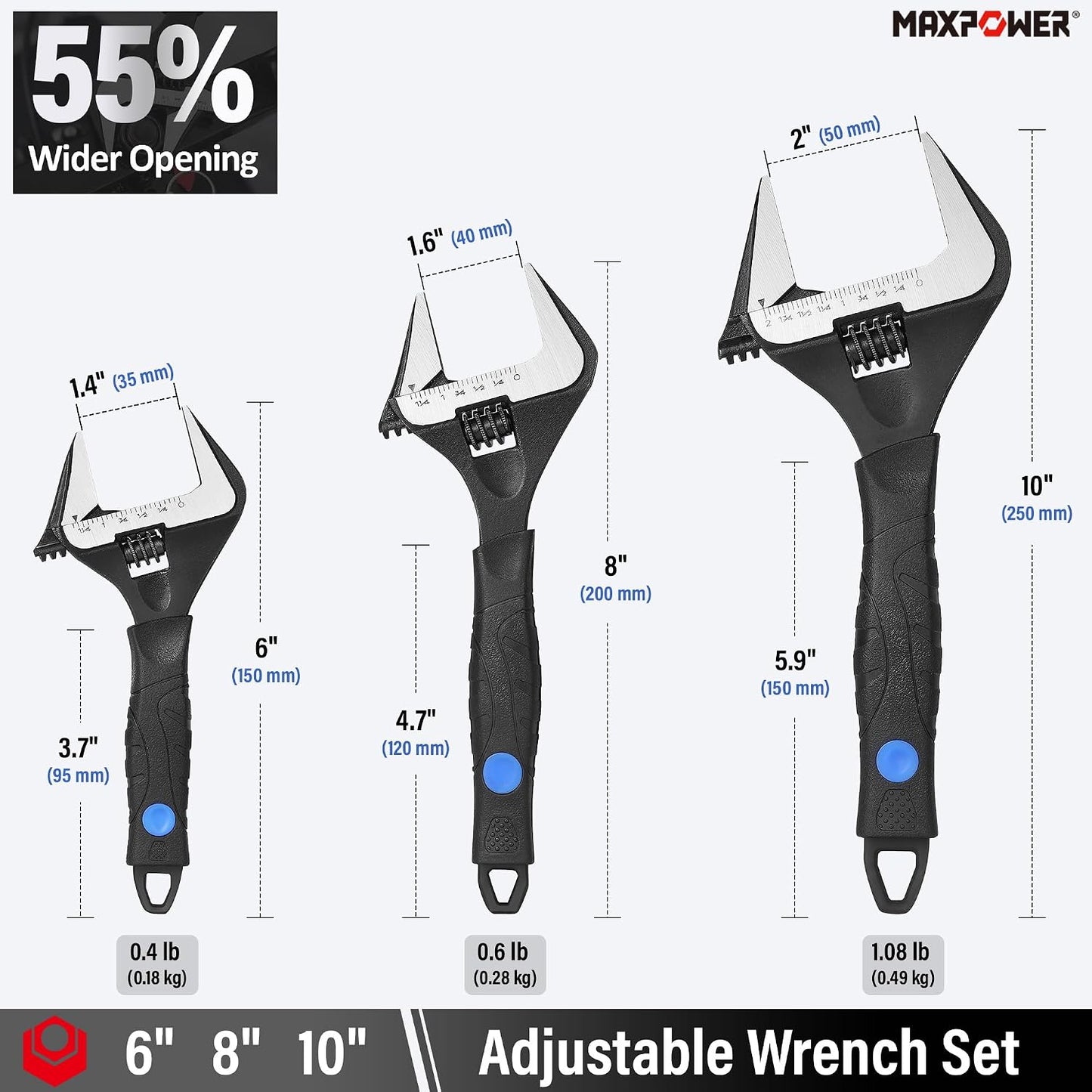 Set llaves ajustables 6-10 pulg 1.4-2" (35-50mm)