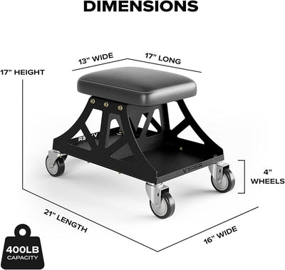 Taburete garaje asiento extraíble ruedas industriales negro