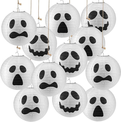12 Faroles Fantasmas Halloween 8pulg Redondos Interior Exterior