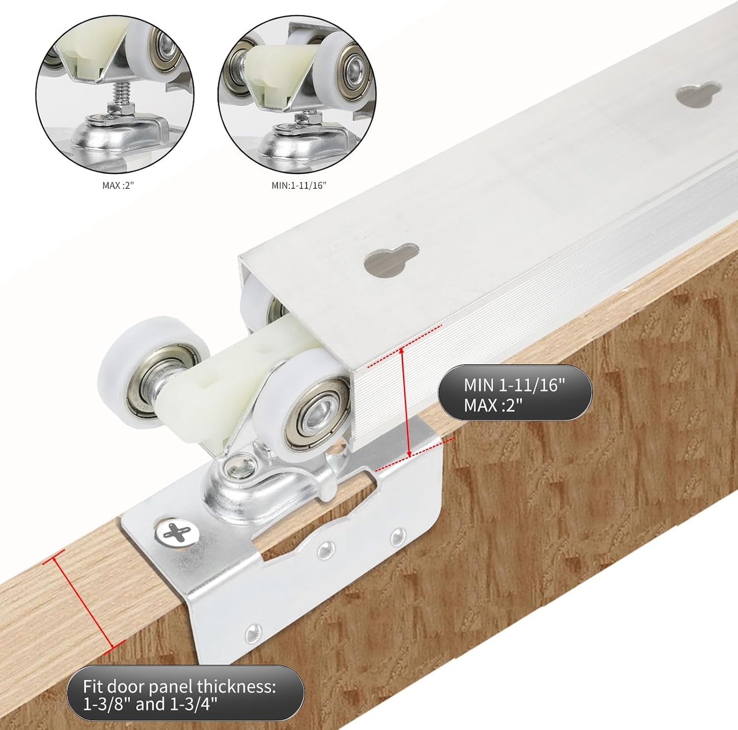 Kit riel puerta bolsillo aluminio 60 hardware deslizante
