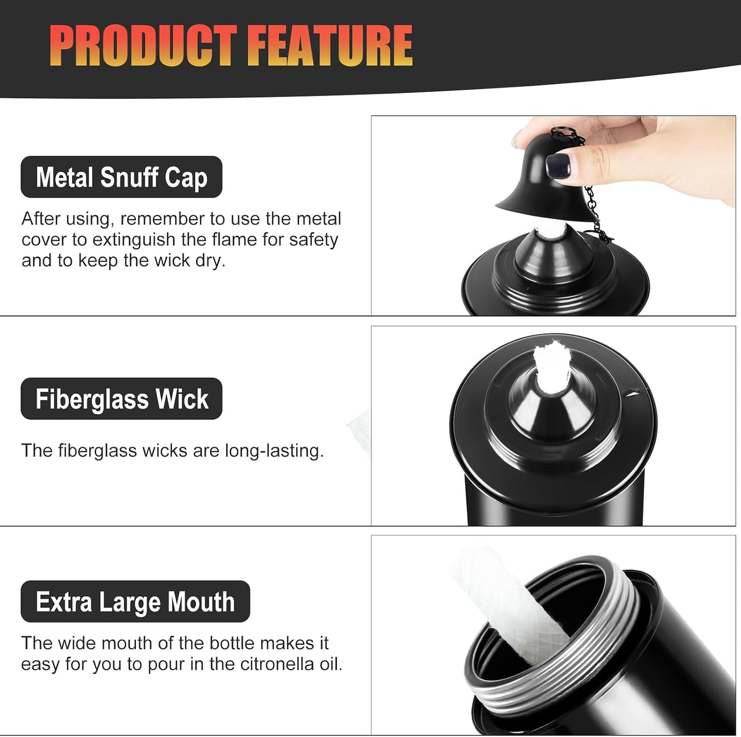 Recipientes recargables bambú para antorcha 16oz color negro