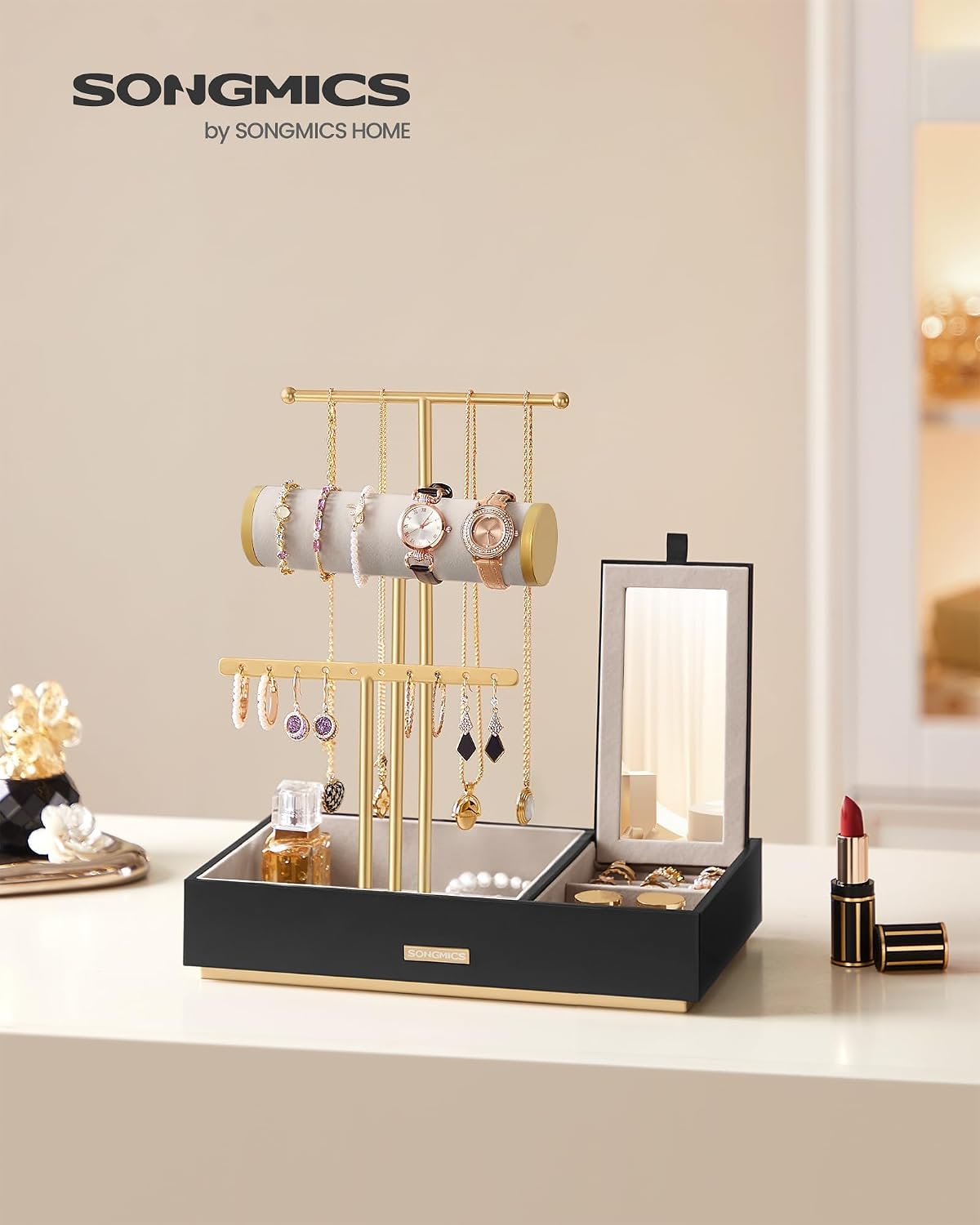 Soporte joyas con espejo y organizador pendientes collar