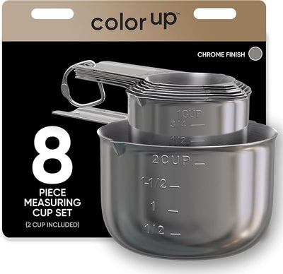 Set 8 Pzas Tazas Medidoras Acero Inox Cobre y Cromo