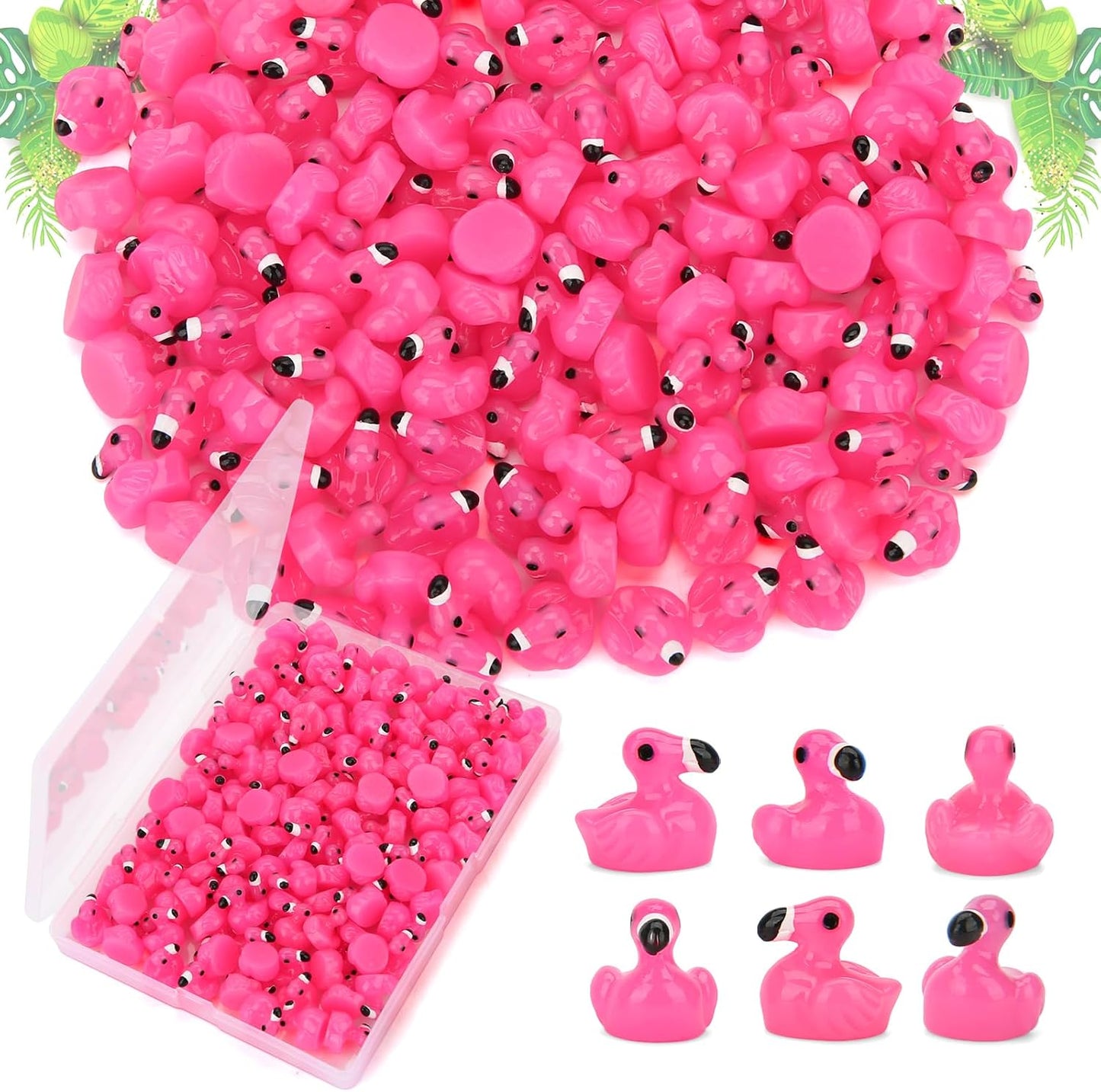 120 Pzas Mini Flamencos Resina Rosa para Manualidades