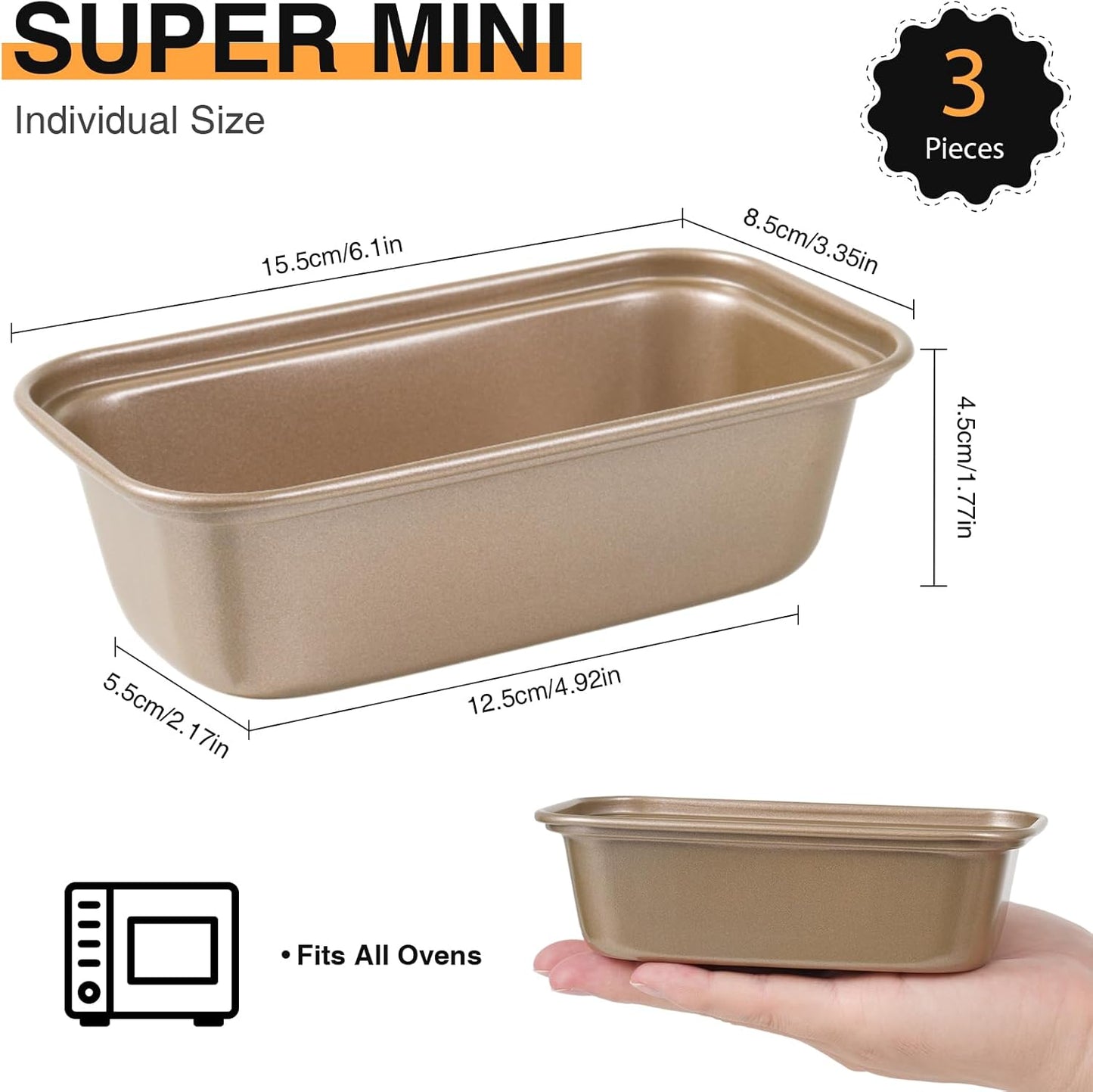 Mini moldes antiadherentes para hornear pan de 6 x 3 x 2 pulgadas