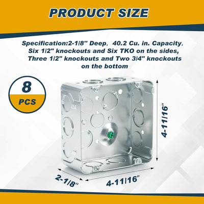 8 Cajas Conexión Eléctrica Metal 4-11/16pulg Acero