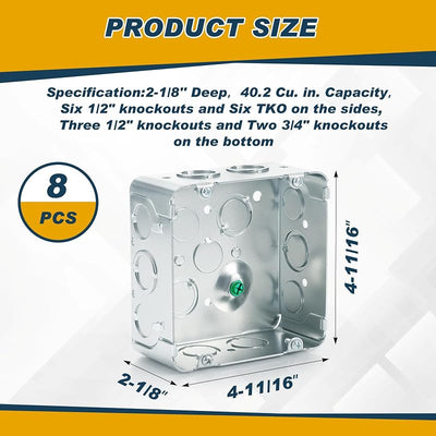 8 Cajas Conexión Eléctrica Metal 4-11/16pulg Acero