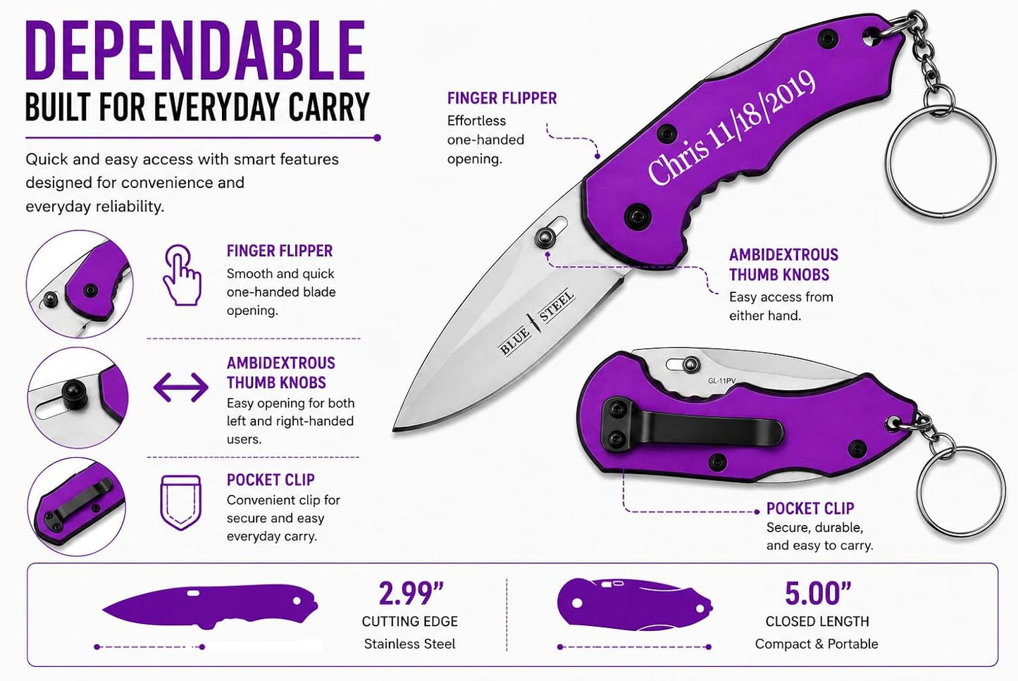 Cuchillo bolsillo acero inox 5pulg hoja fina EDC arcoíris