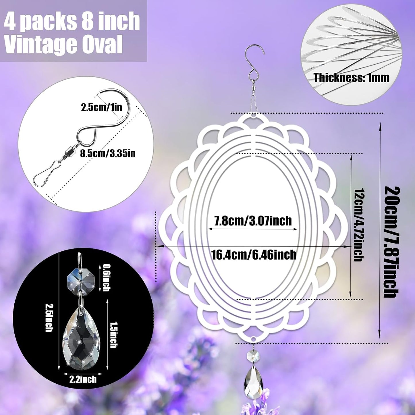 4 Hilanderos Viento 8" Metal Aluminio 3D para Jardín