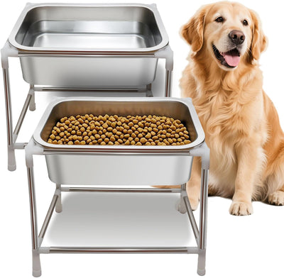 2 Set Cuencos Elevados Agua Perros 1.5gal Acero Inox