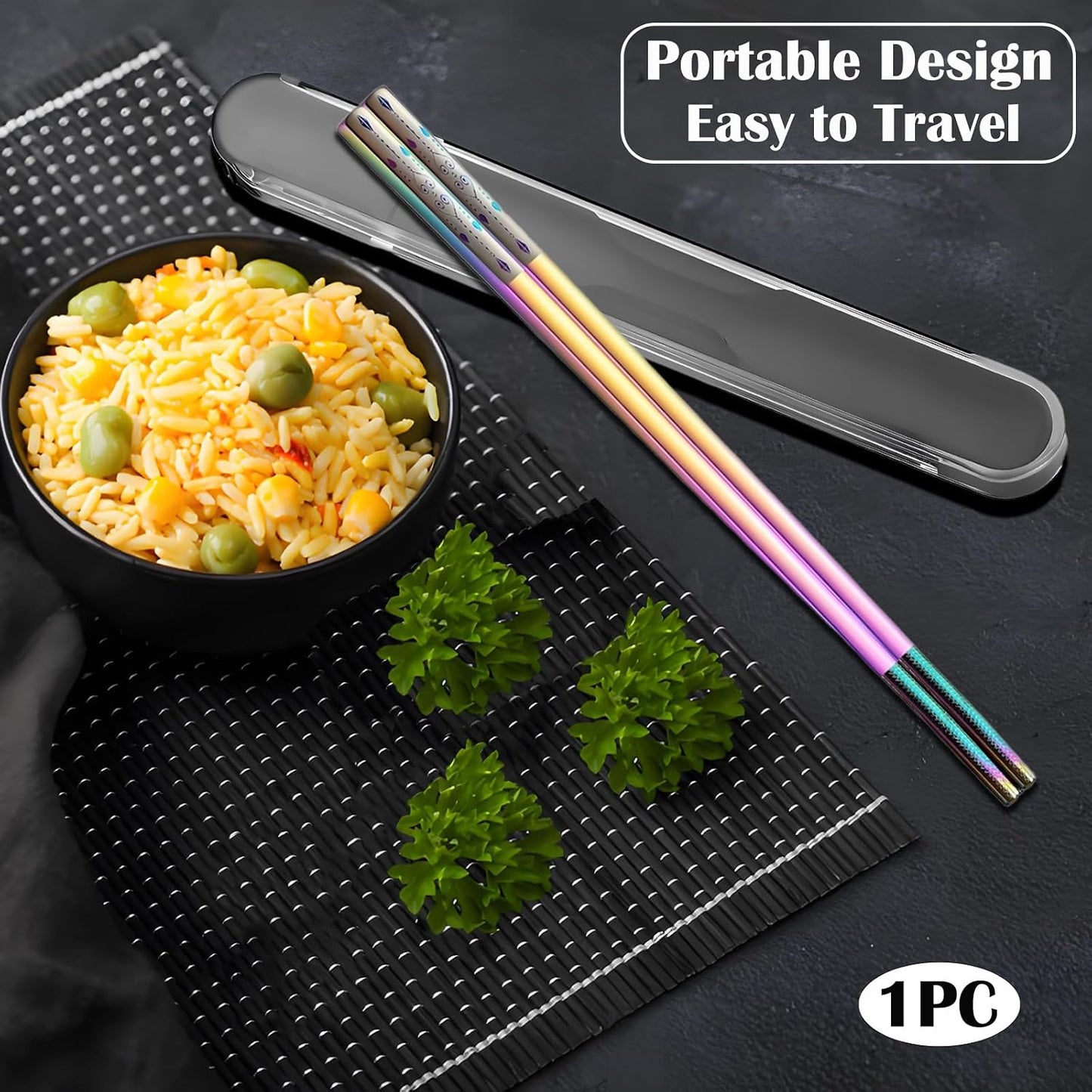 Palillos acero inox reutilizables antideslizantes con estuche