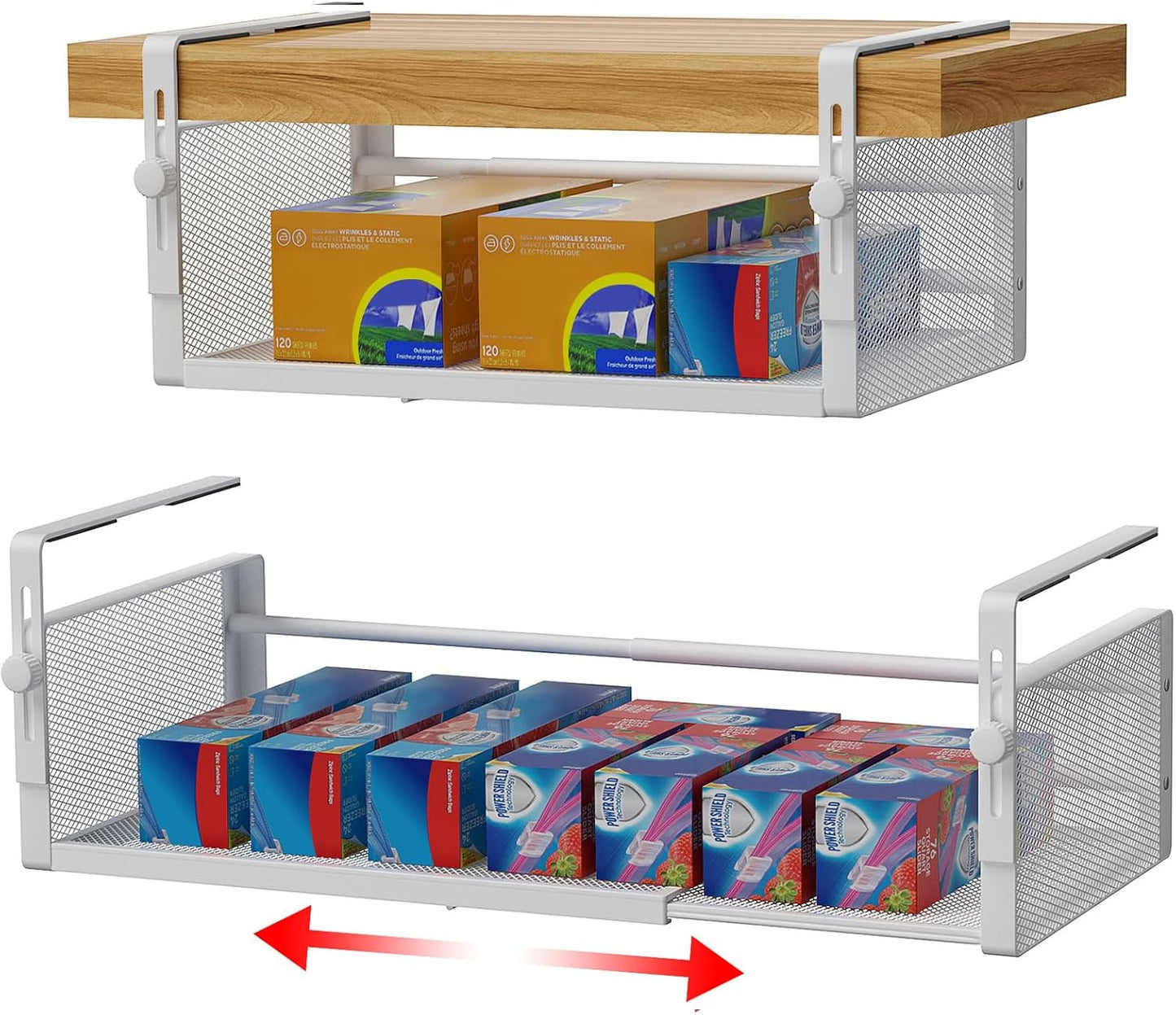 2 Cestas colgar gabinete soporte elástico 14.9-22.6pulg