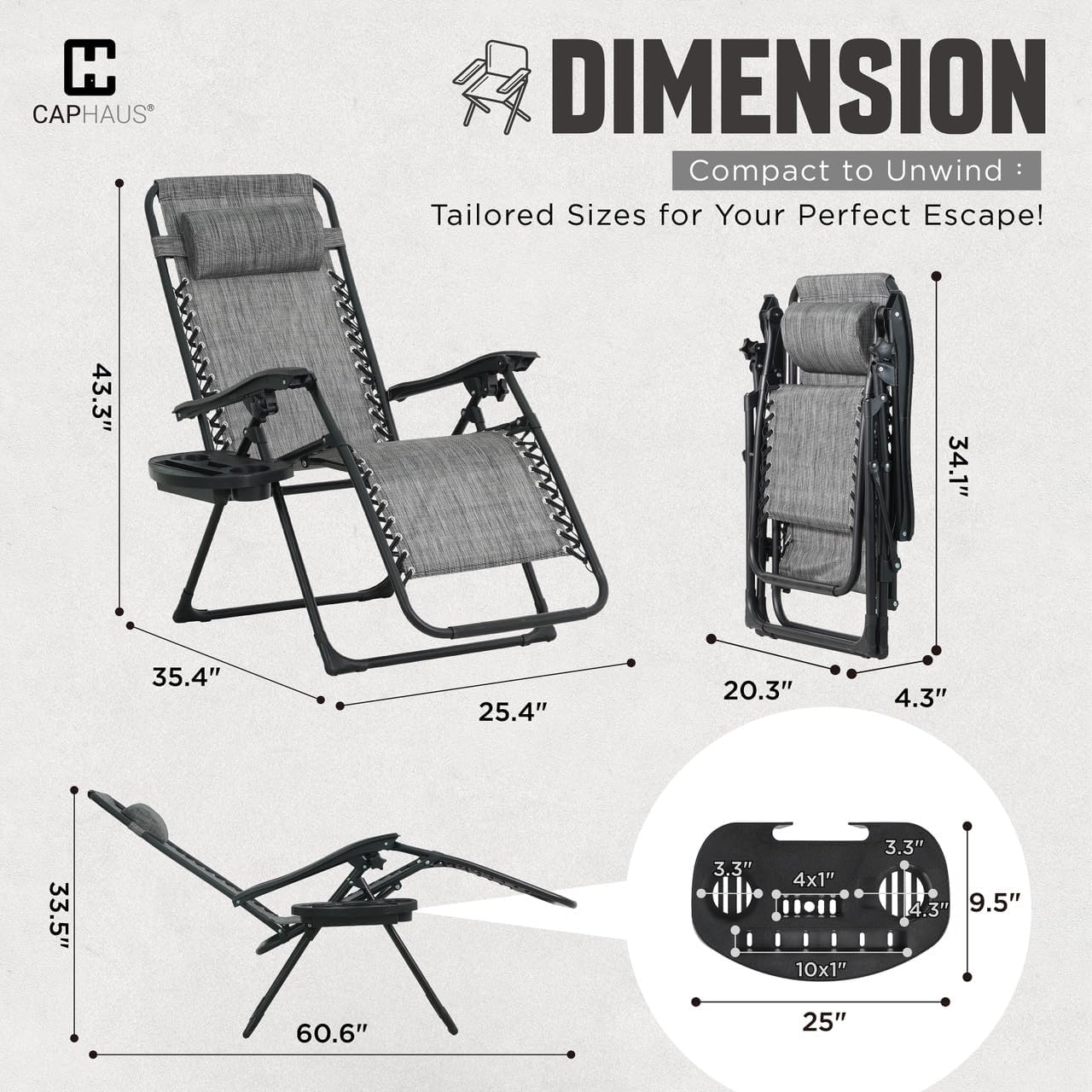 Silla antigravedad reclinable plegable gris