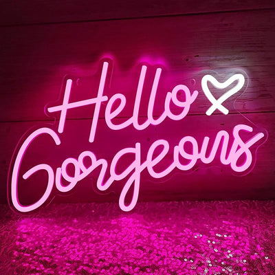 Letrero neón Hello Beautiful luces rosa decoración