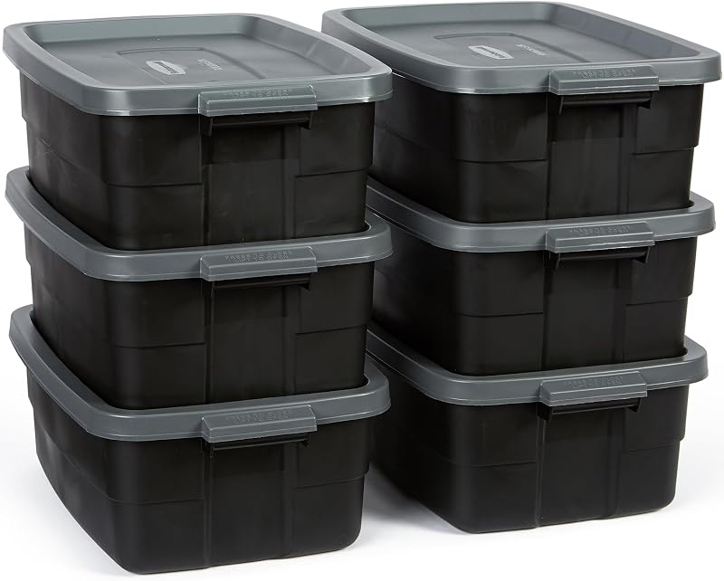 6 Pzas Contenedores Plástico Negro y Gris 10gal Apilables