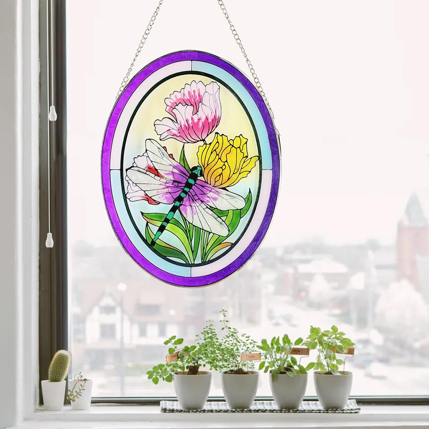 Atrapasoles libélula vitral 10pulg arte pared regalo San Valentín