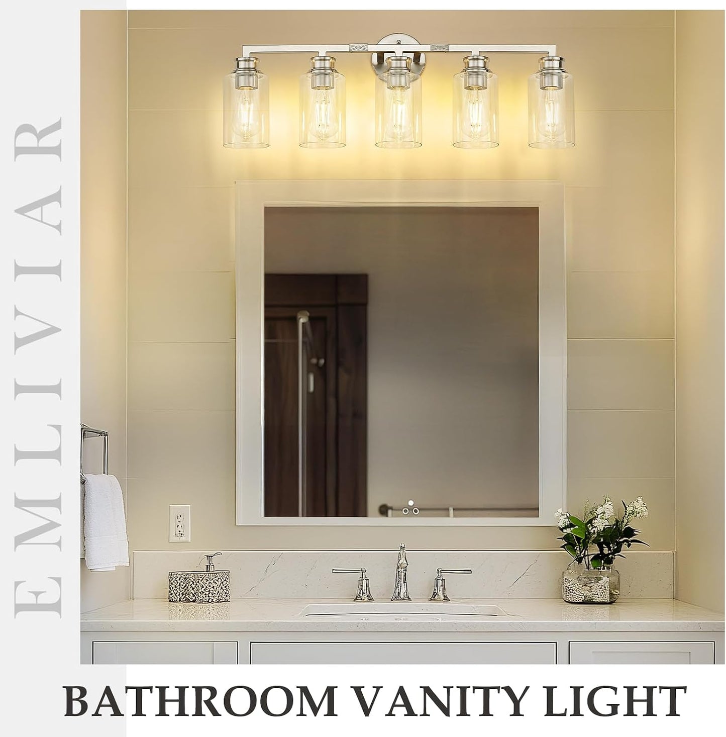 Lámpara tocador 5 luces níquel cepillado baño moderno