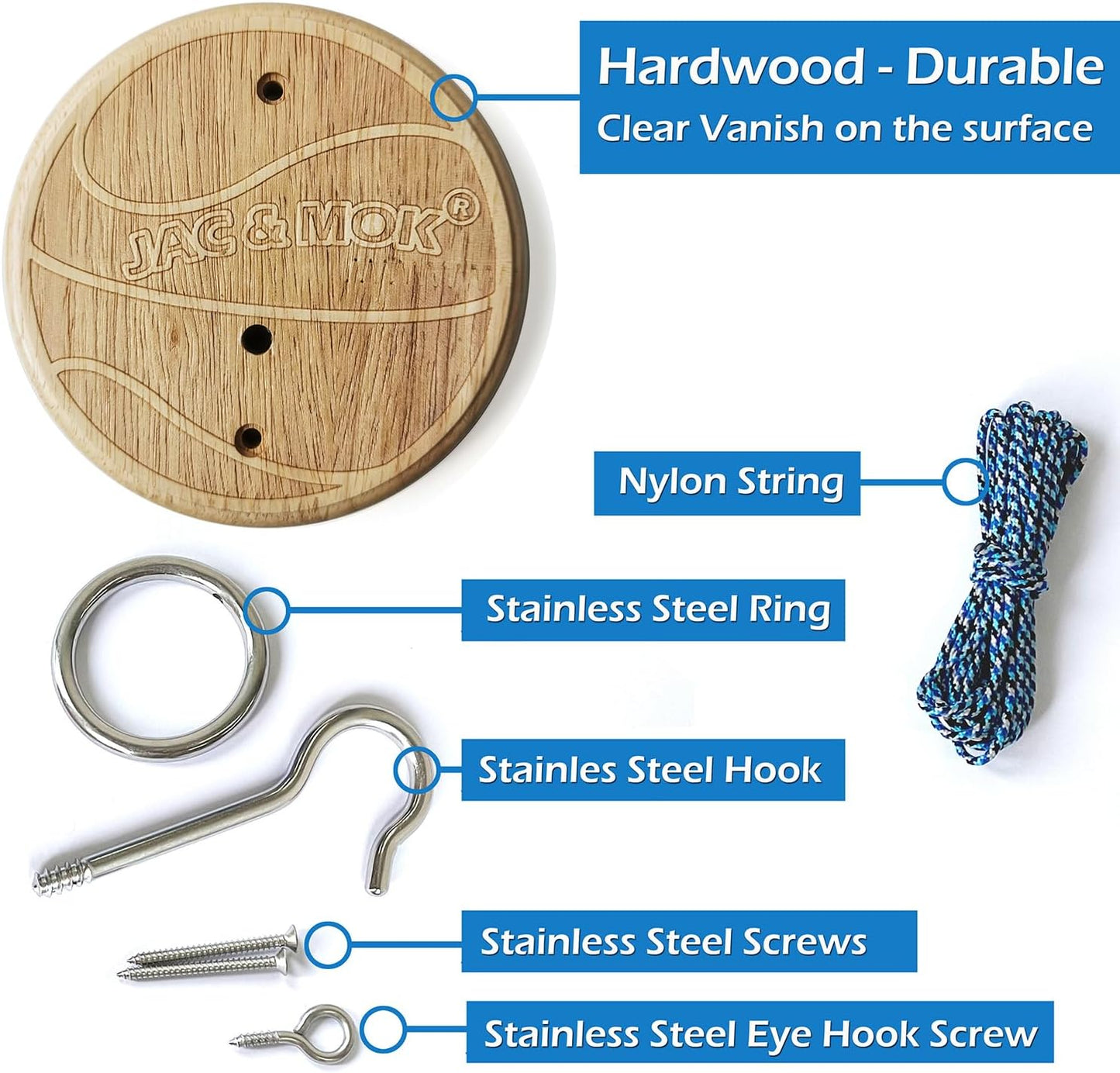 Kit columpio juego gancho anillo acero inox cuerda poliéster
