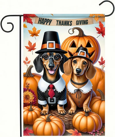 Bandera jardín perro salchicha 12x18pulg doble cara otoño calabaza