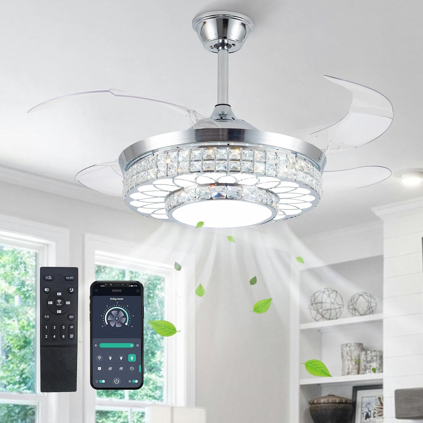 Ventilador techo retráctil 42pulg luces LED control remoto