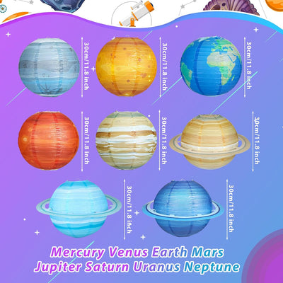 8 Pzas Linternas Papel Planetas 30cm Decoración Fiesta Espacio