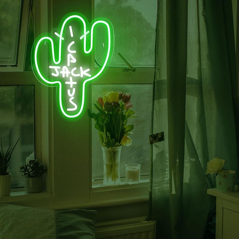 Luz neón cactus regulable para dormitorio arte pared 15.7x11.8