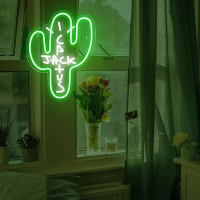 Luz neón cactus regulable para dormitorio arte pared 15.7x11.8