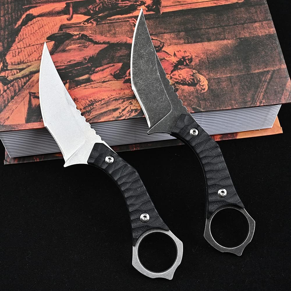 Cuchillo fijo acero D2 G10 mango EDC con funda Kydex plata