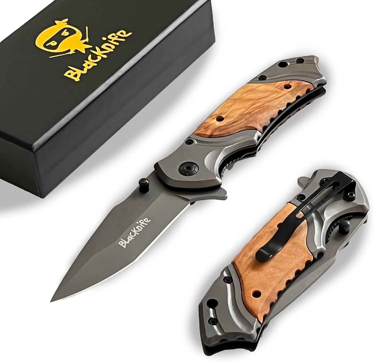 Navaja bolsillo hombre acero inox mango madera camping caza
