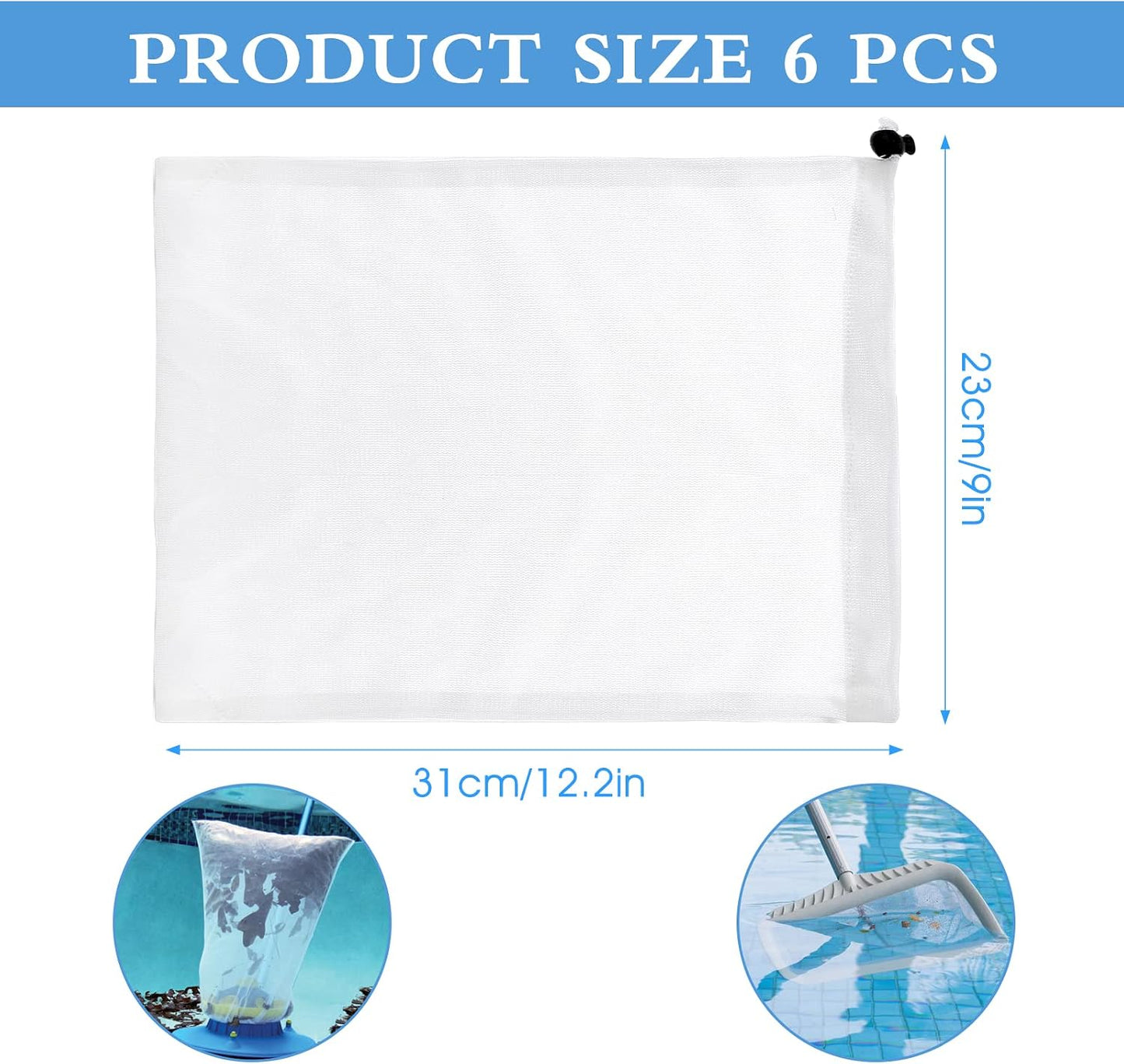 6 Pzas Bolsa Filtro Piscina 9x12.2pulg Malla Fina con Cordón