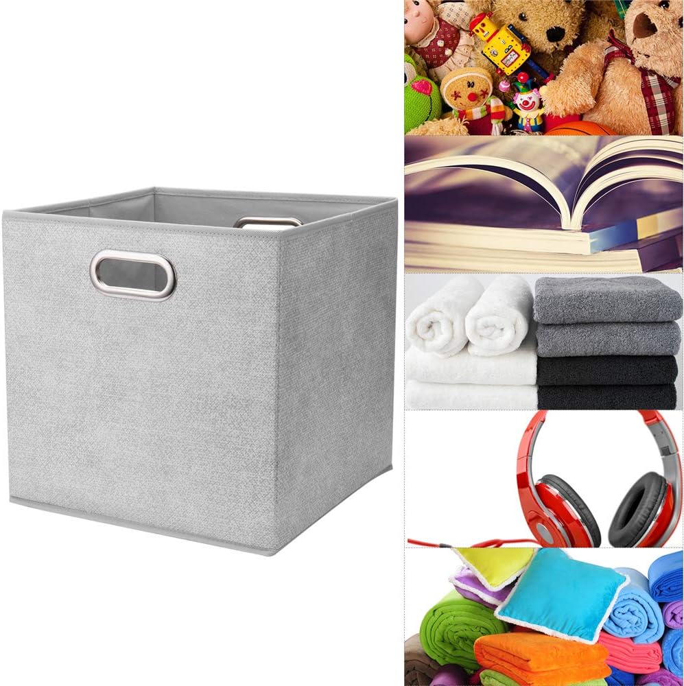 Cubos tela plegables 10.5x10.5x11" gris y blanca