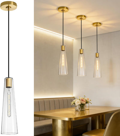 Lámpara colgante moderna de cristal dorada regulable