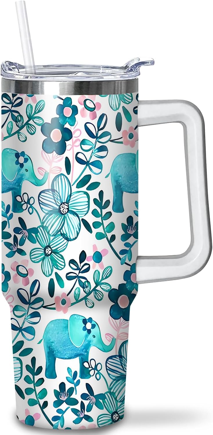 Vaso elefante 30oz inox aislado con pajita regalo mujer niña