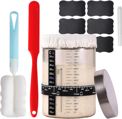 Kit tarro masa madre vidrio 40oz tapa acero inox cubierta tela