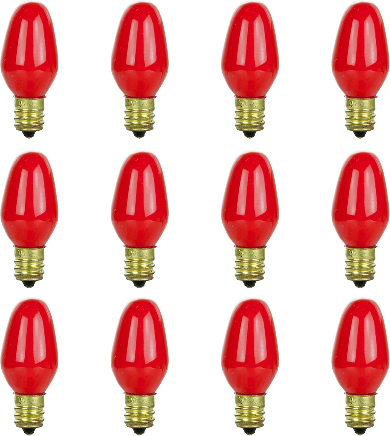 12 Bombillas Incandescentes E12 Base Candelabro Rojo