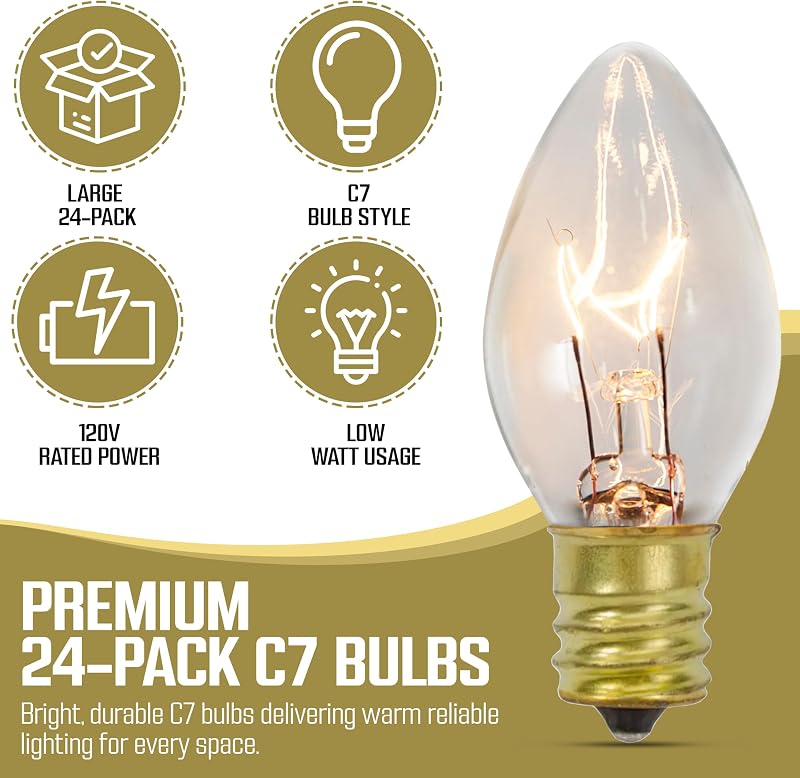 24 Bombillas C7 5W Transparentes para Candelabros y Luces Nocturnas