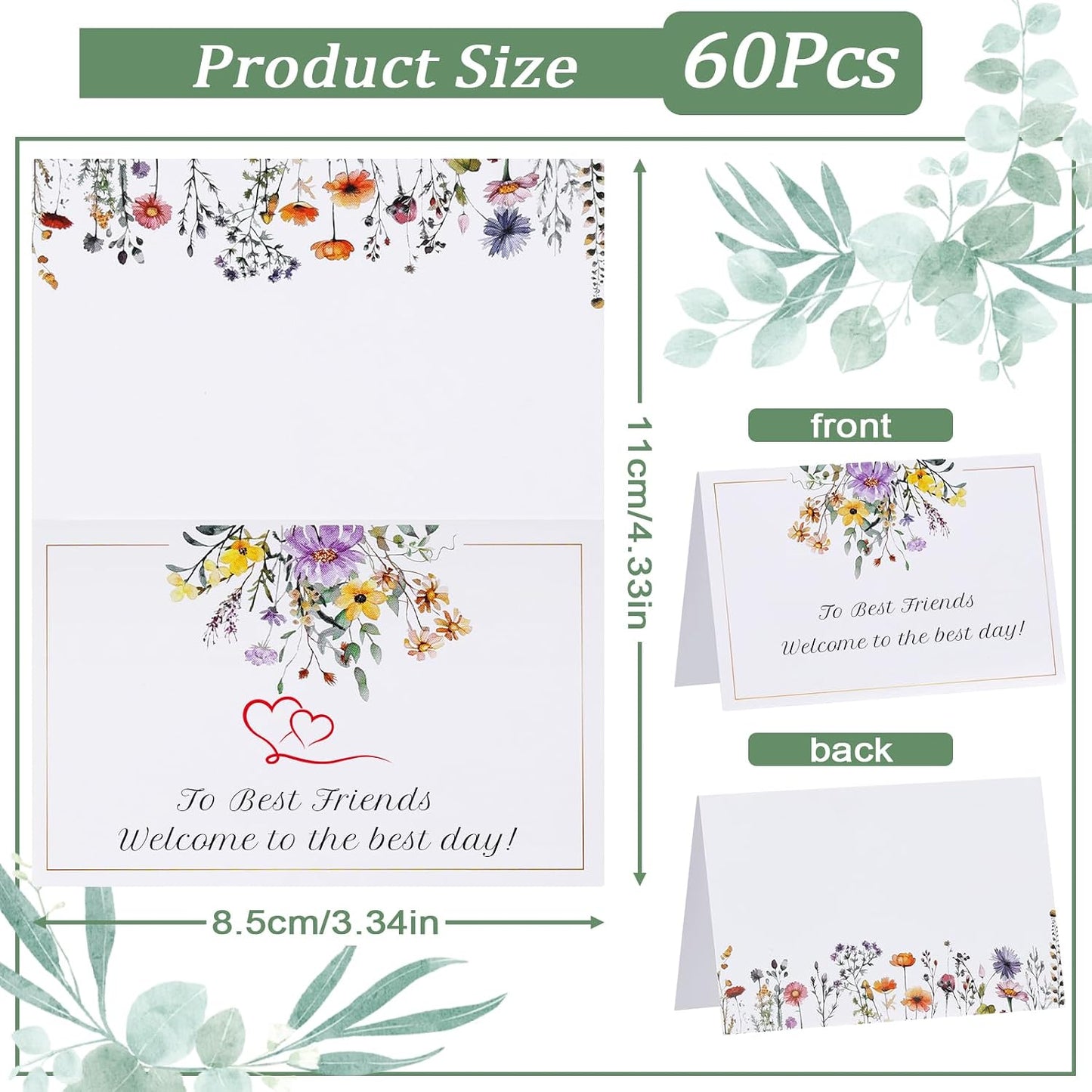 60 Tarjetas Flores Silvestres 4.33x3.54pulg Mesa Boda