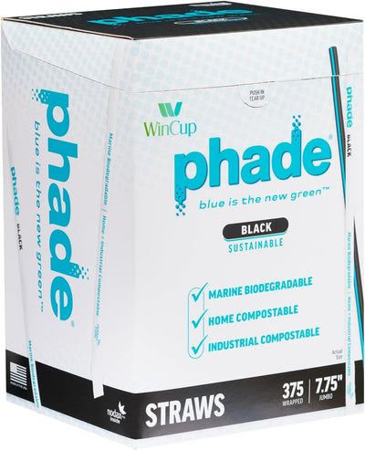 Pajitas ecológicas jumbo 7.75pulg negro rayas azules 3750uds