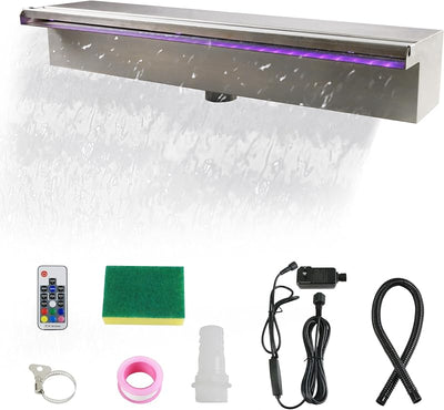 Derramero cascada piscina 19.6pulg acero inox luz LED jardín
