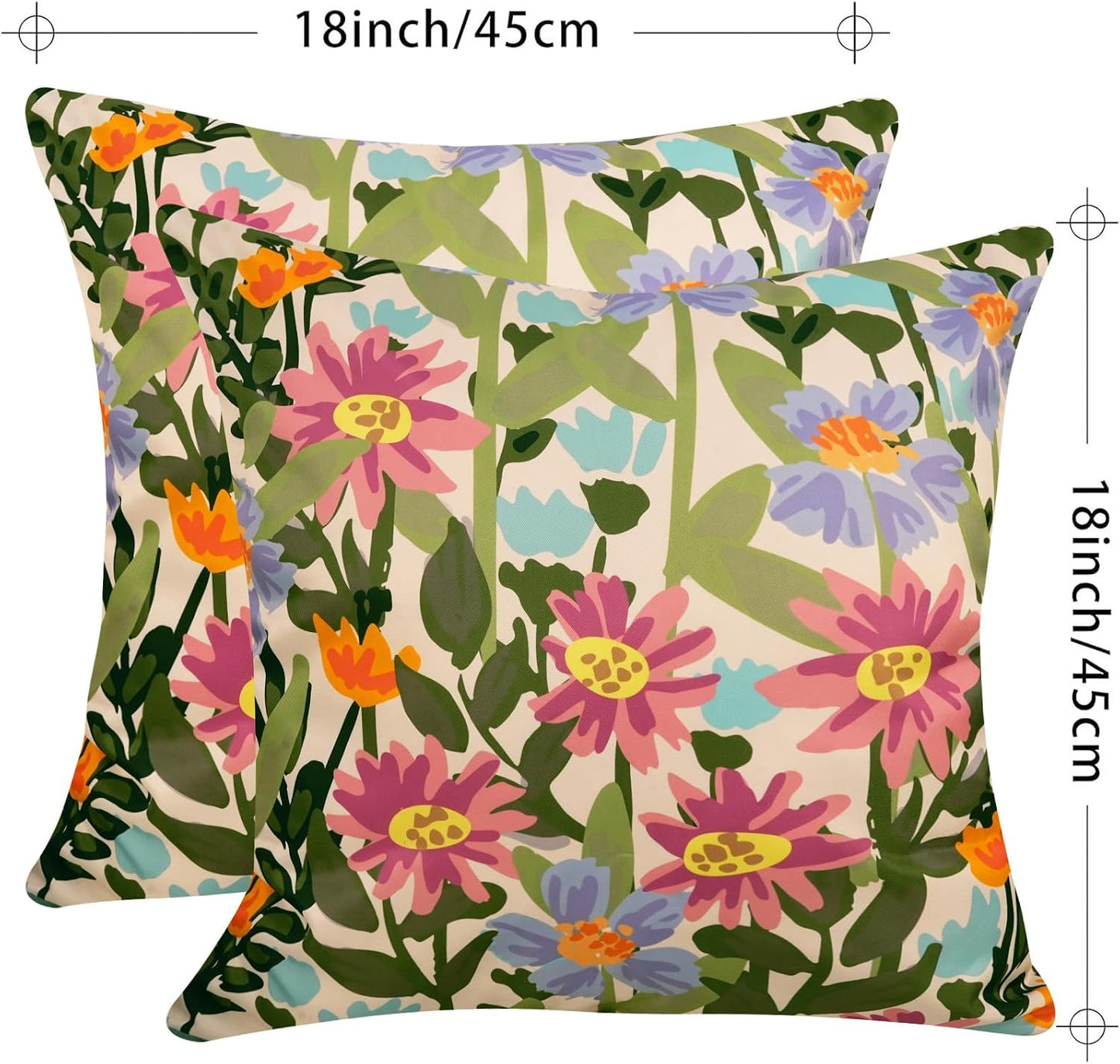 2 Almohadas Impermeables Exteriores 18x18" Diseño Floral