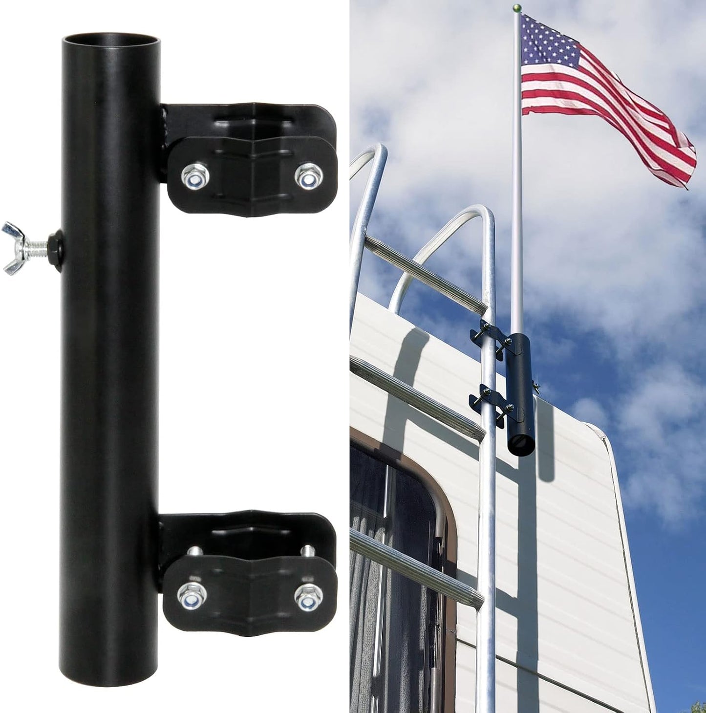 Soporte bandera RV escalera 1" resistente negro