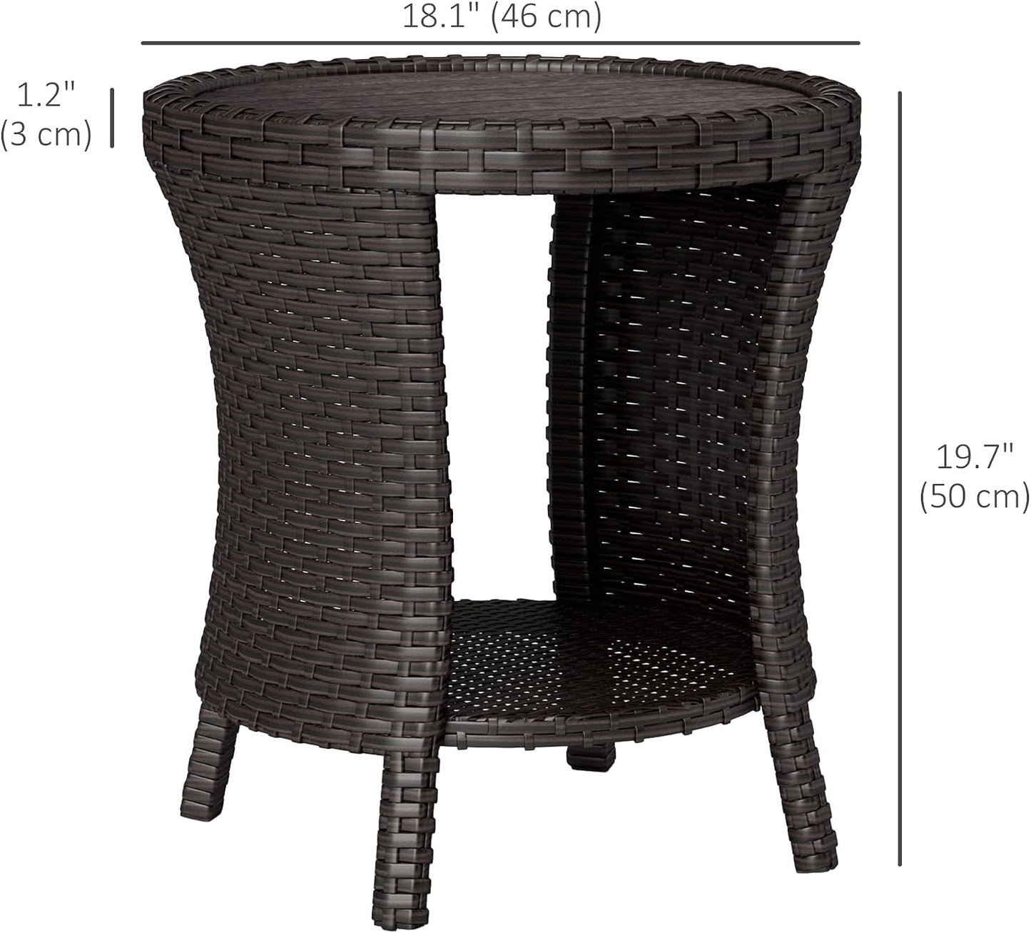 Mesa auxiliar ratán 18" 2 niveles jardín marrón