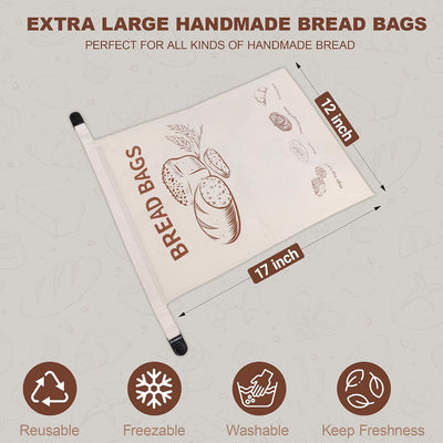 2 Pzas Bolsas Pan Algodón para Masa Madre 17x12.6pulg