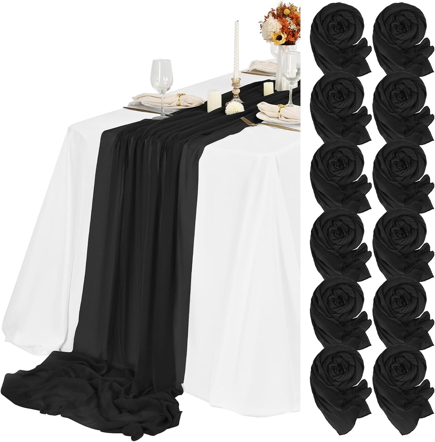 Mesa estopilla negra 35x120pulg decoración boda