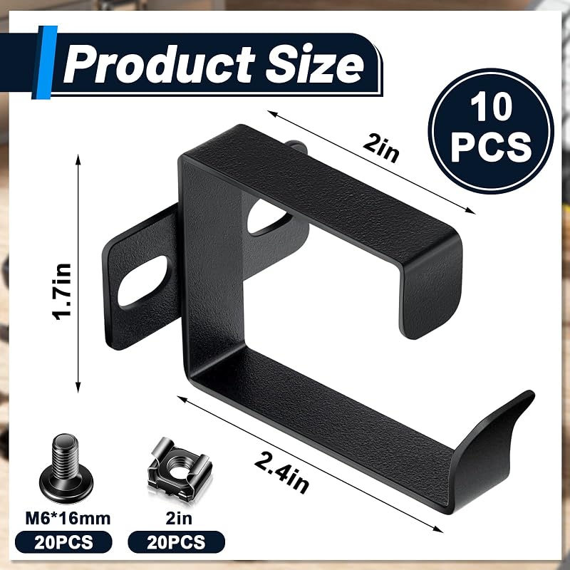 10 Ganchos Anillo D para Rack Servidor Organiz. Cables Negro