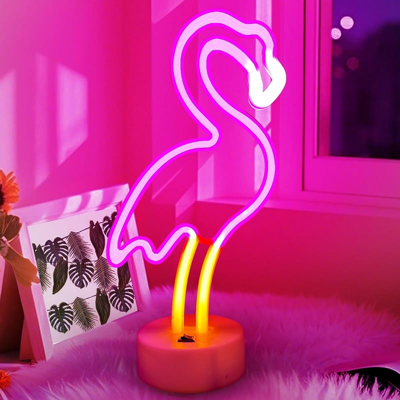 Letrero neón flamenco LED rosadas USB dormitorio fiesta regalo