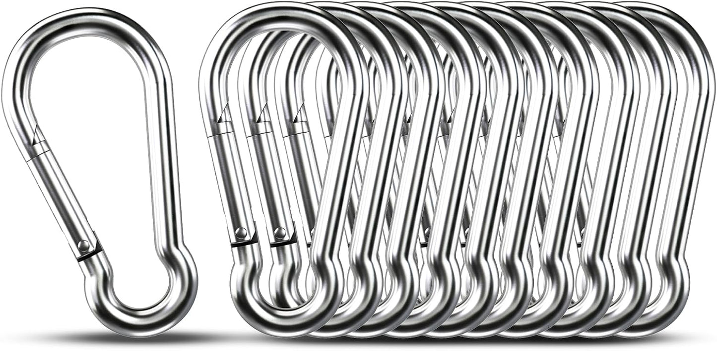 Mosquetones acero inox 304 resistentes 7cm set 10 pzas camping