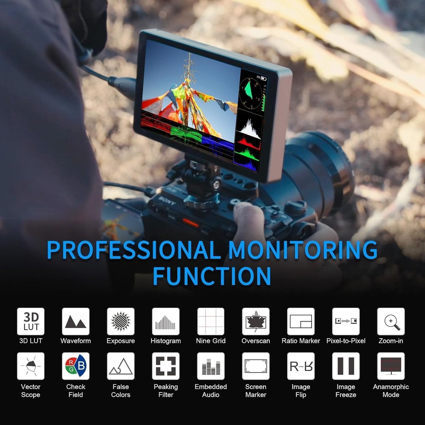 Monitor 6pulg 1200nits HDR 3D LUT con HDMI 4K
