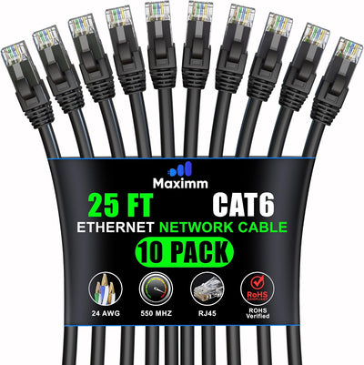 Cable Ethernet Cat 6 25pies pack 10 10Gbps negro