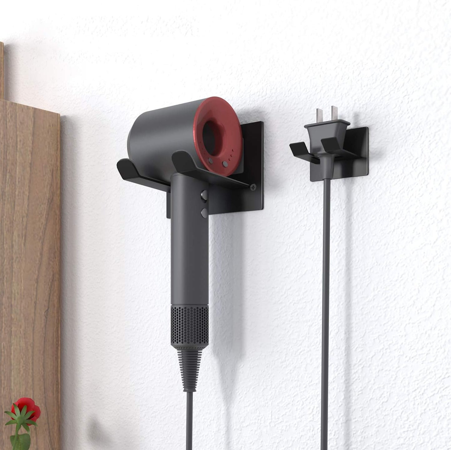 Soporte adhesivo para secador de pelo pared organizador baño negro